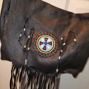 Leather fringed handbag